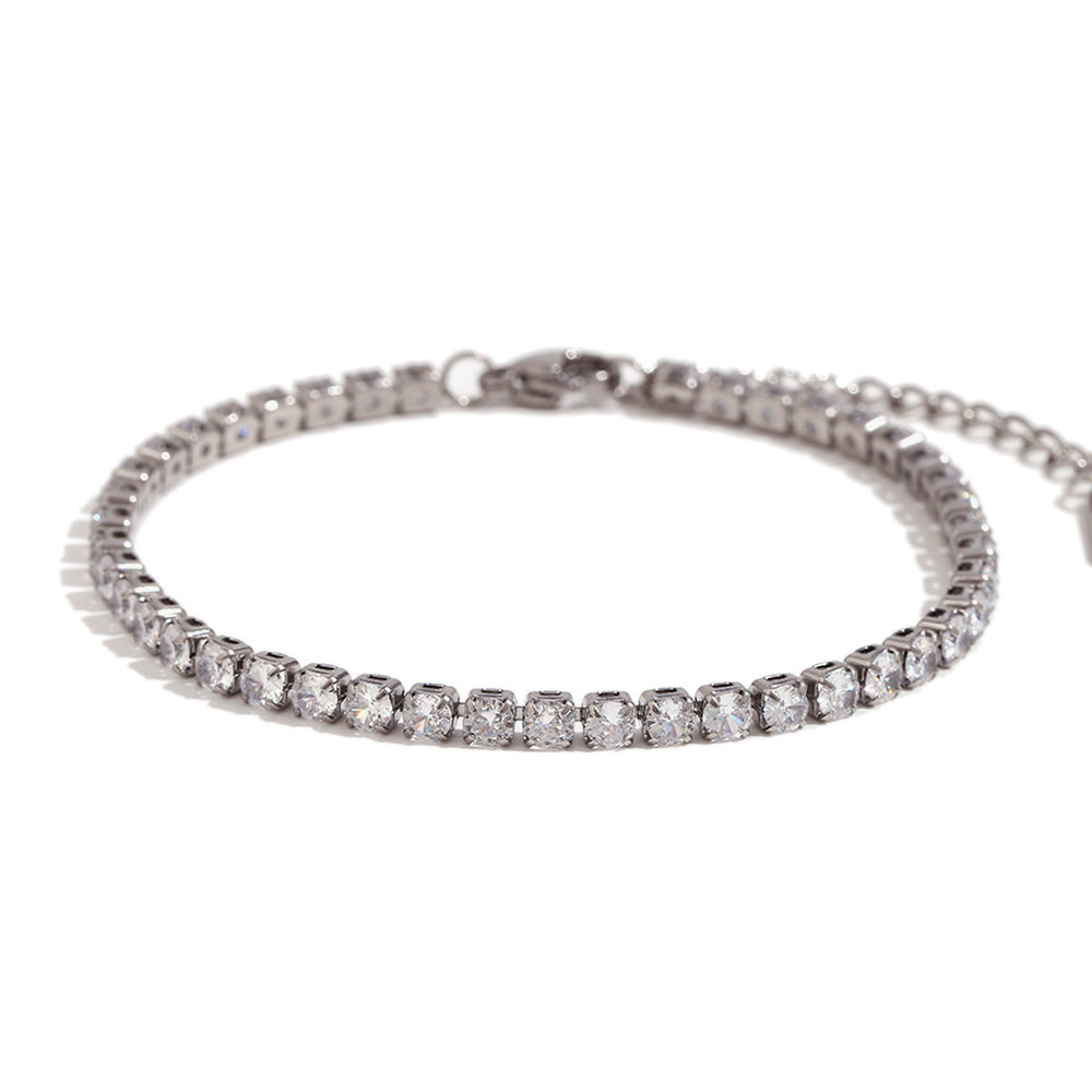Minimalist Geometric Stainless Steel Plated 18K Gold Women's Bracelet with Micro-Paved Zirconia