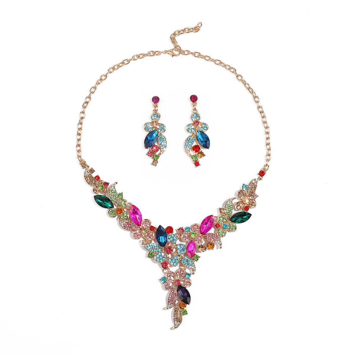 Personalized Floral Alloy Jewelry Set with O-Chain Necklace and Earrings