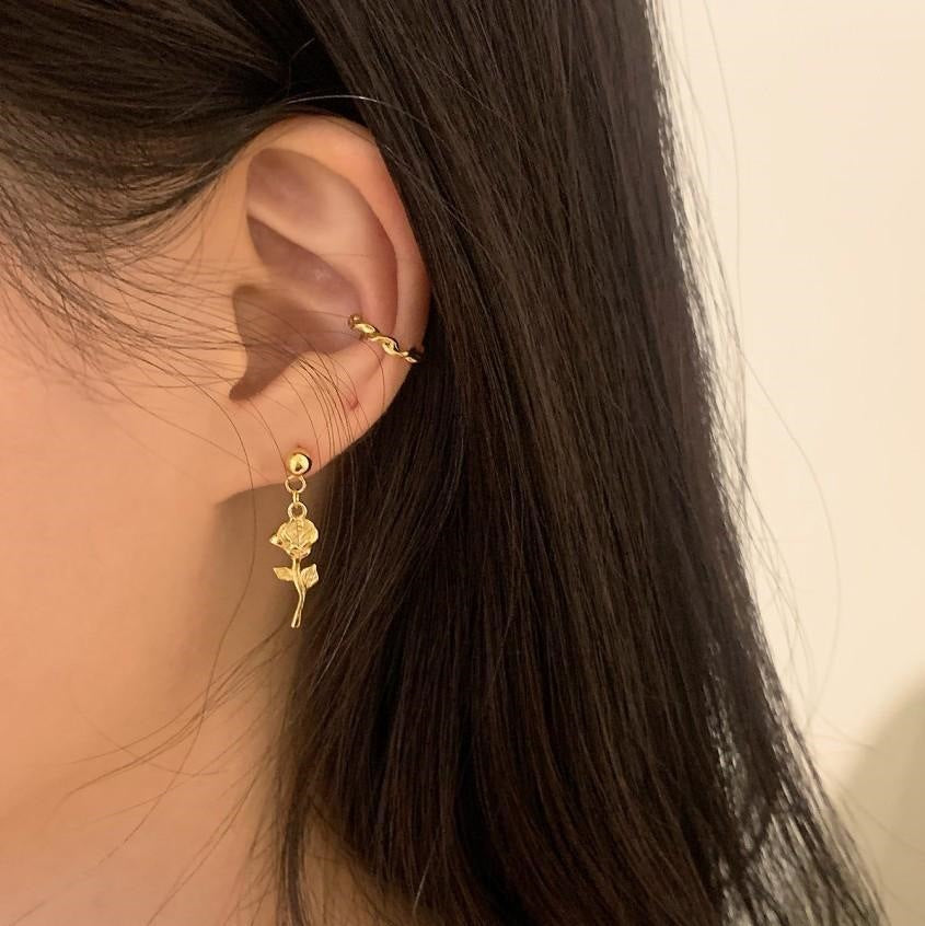 Minimalist Rose Flower Stud Earrings for Women in 925 Sterling Silver with Handcrafted Finish