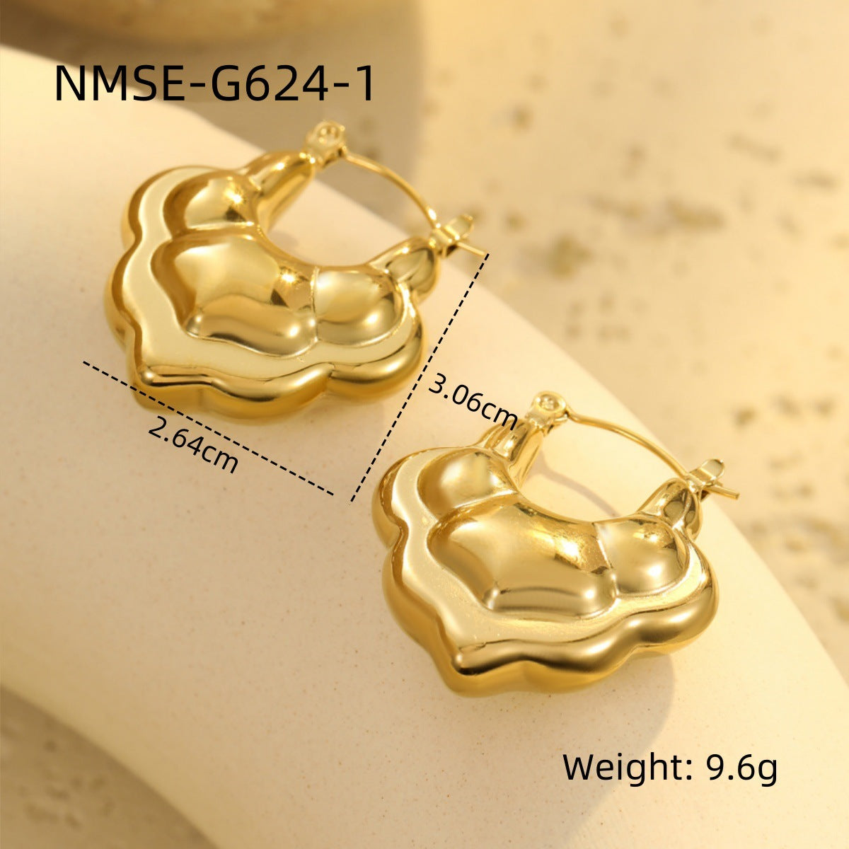 Pendientes de tuerca geométricos huecos de acero inoxidable vintage con acabado chapado para mujer