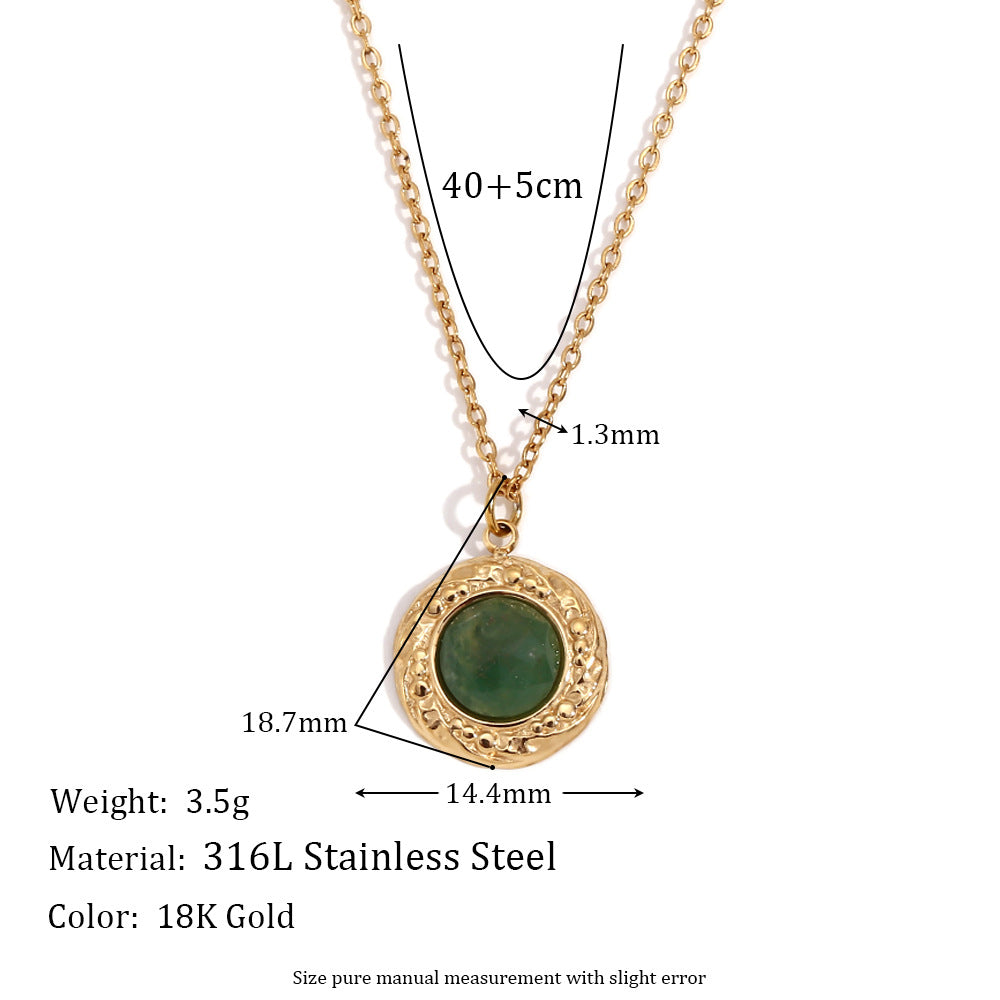 Vintage Palace Style Geometric Stainless Steel 18K Gold Plated Necklace for Women with Natural Stone and Shell Pendant