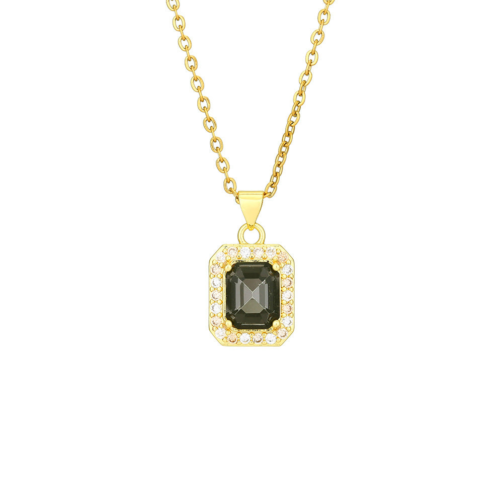 Collar de moda con colgante cuadrado geométrico de cobre chapado en oro de 18 quilates con circonitas micropavé y cadena de titanio en forma de O para mujer