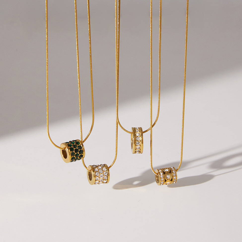 Collana di lusso minimalista con cerchio geometrico e strass placcata oro 18K in acciaio al titanio, gioielli da donna