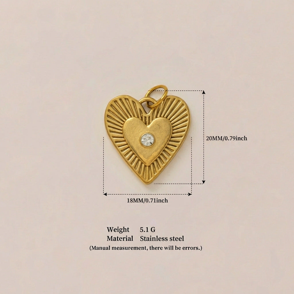 Minimalist Square Heart Titanium Steel Plated Pendant with Cubic Zirconia Charm Bar for Women