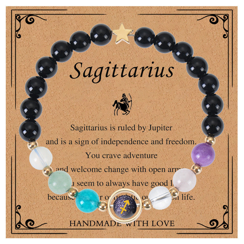 Elegant Geometric Natural Crystal Zodiac Beaded Bracelet Unisex Handmade Jewelry with Card