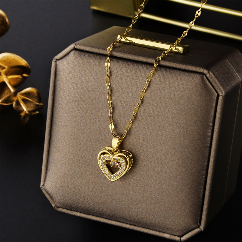 Minimalist Four-Leaf Clover Pendant Necklace in Titanium Steel with Plated Finish for Women