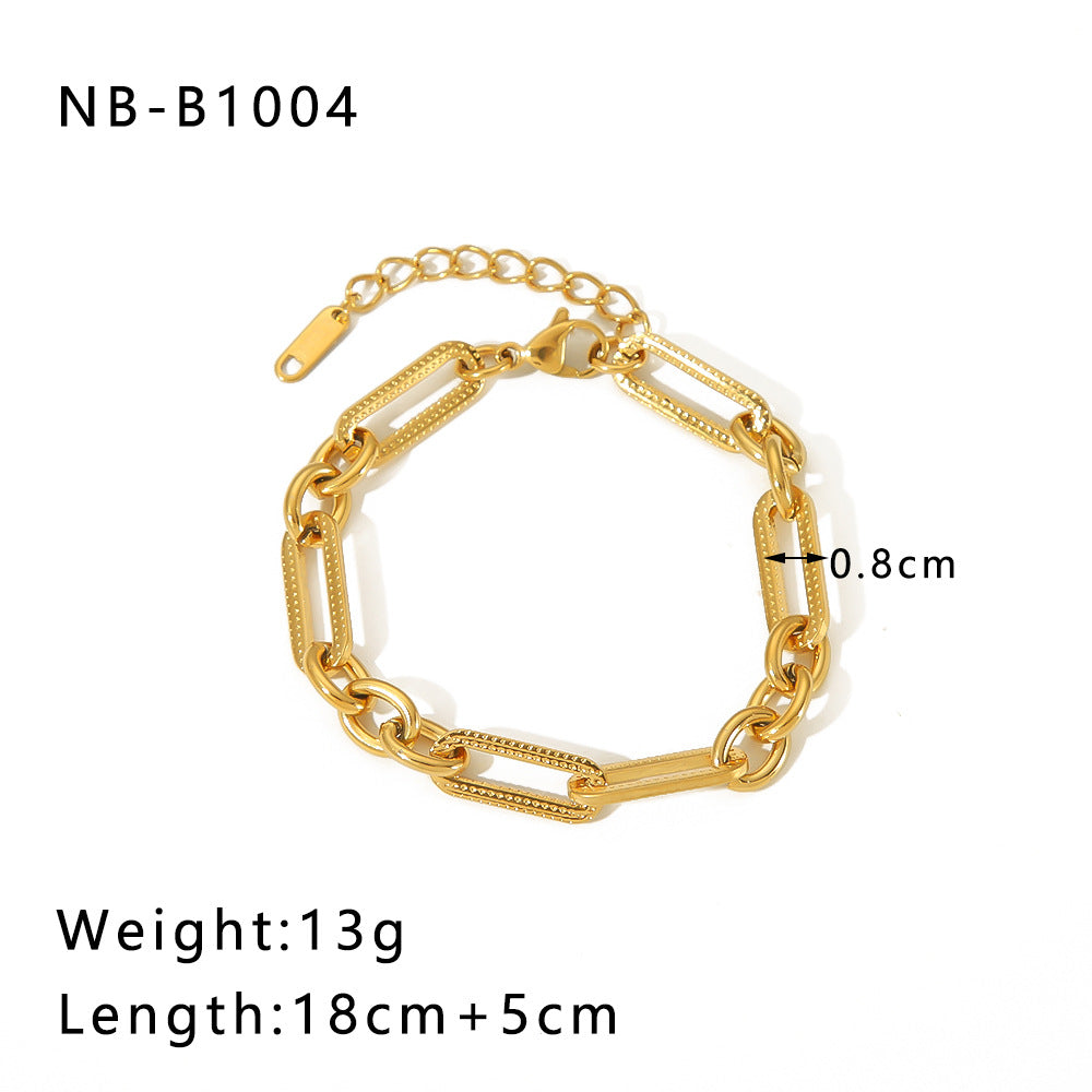 Punk Style Geometric Stainless Steel Handmade Chain Bracelet with 18K Gold Plating