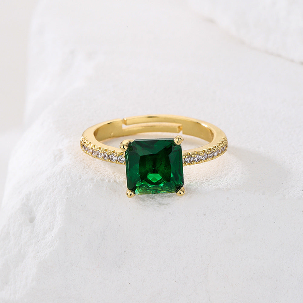 Geometric Open Ring for Women in Copper with Gold Plating and Cubic Zirconia Inlay