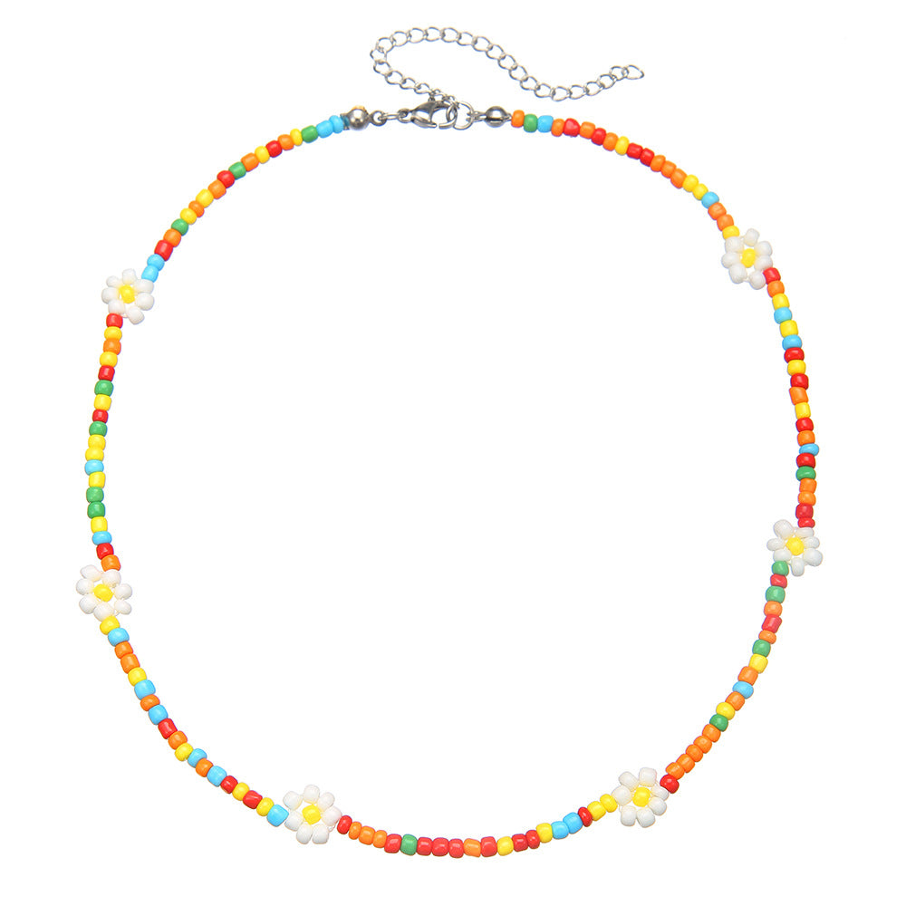 Geometric Heart Stainless Steel Necklace with Pearl and Floral Elements