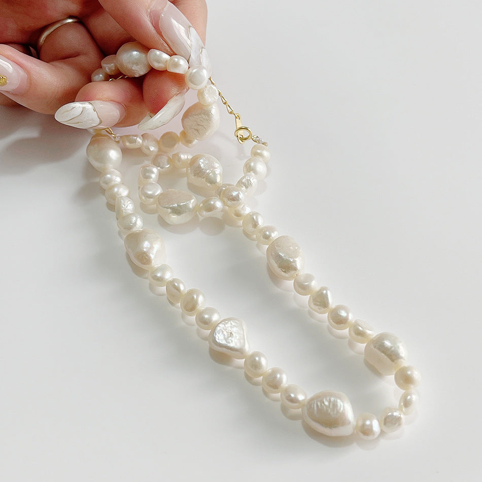 Minimalist 925 Sterling Silver Gold Plated Geometric Pearl Necklace