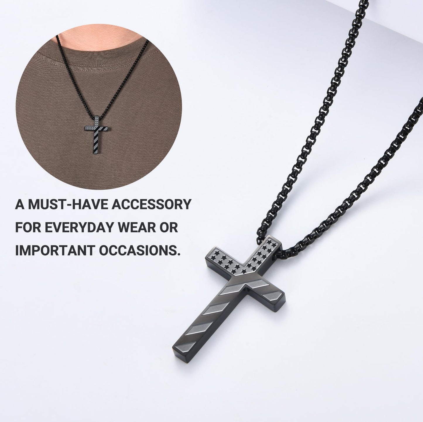Polished Stainless Steel Cross Pendant Necklace on Ball Chain Unisex