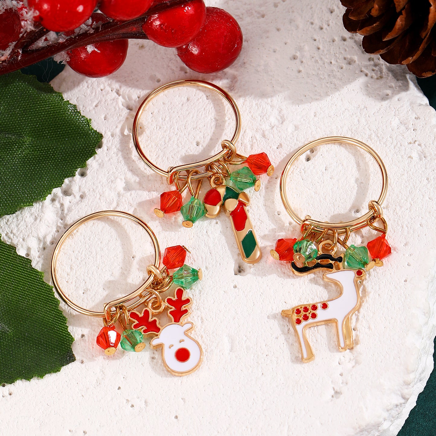 Anello a forma di cervo in lega stile Ins con finitura placcata, regalo di Natale per donne