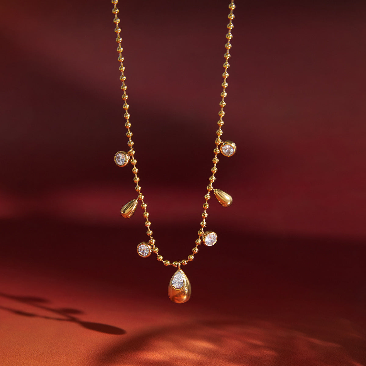 Geometric Teardrop Stainless Steel PVD Cubic Zirconia Necklace for Women