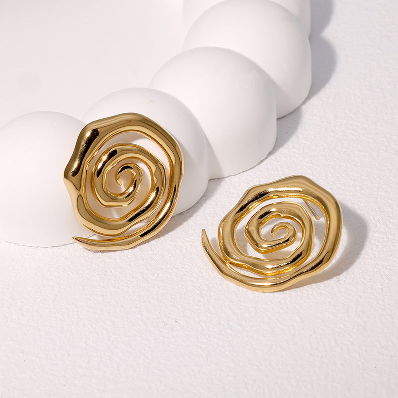 Minimalist Geometric Stainless Steel Gold-Plated Earrings with Clean Line Design for Women