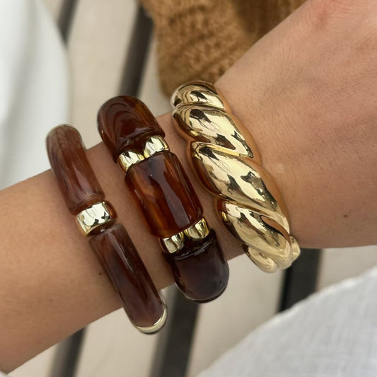 Geometric Gold Plated Alloy Rope Chain Bracelet with Coffee Beads