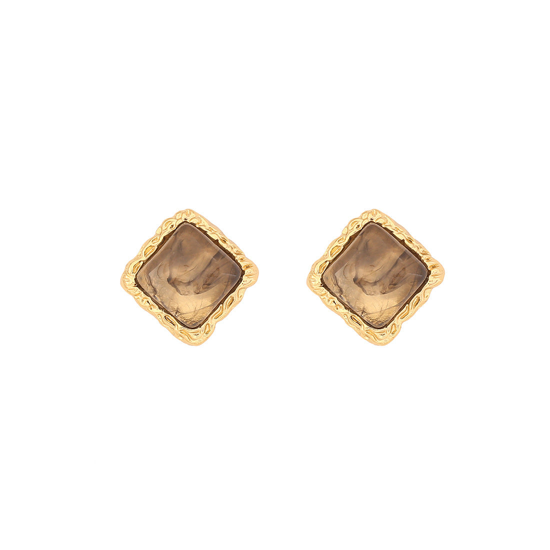 Retro Geometric Square Stainless Steel Stud Earrings with Plating Finish for Women
