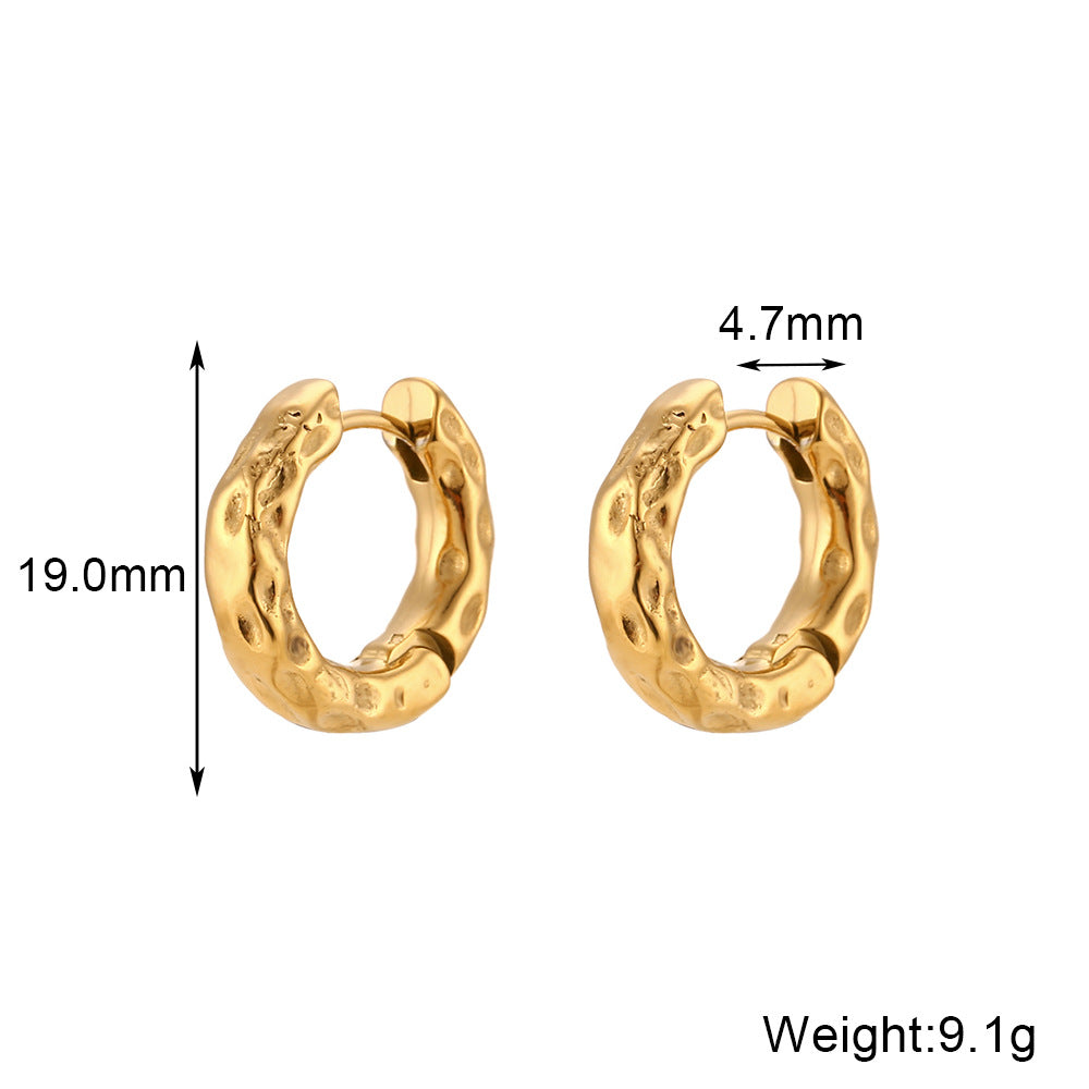 Minimalist Fashion Stainless Steel Geometric Moon Surface Texture Hoop Earrings with Plating Finish