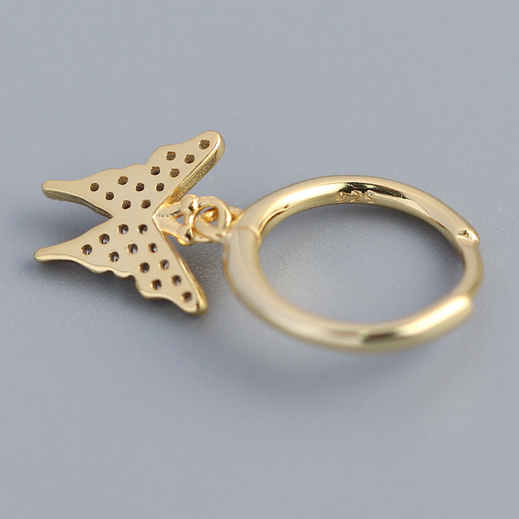 Graziosi orecchini a cerchio da donna con farfalla in argento sterling 925 e zirconi cubici