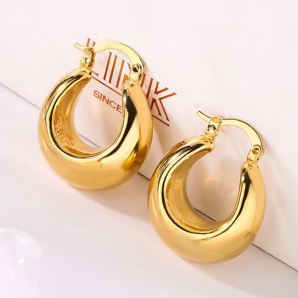 Orecchini a Cerchio Geometrici Minimalisti da Donna in Ottone con Placcatura in Oro 18K Design a Fascia Larga Liscia