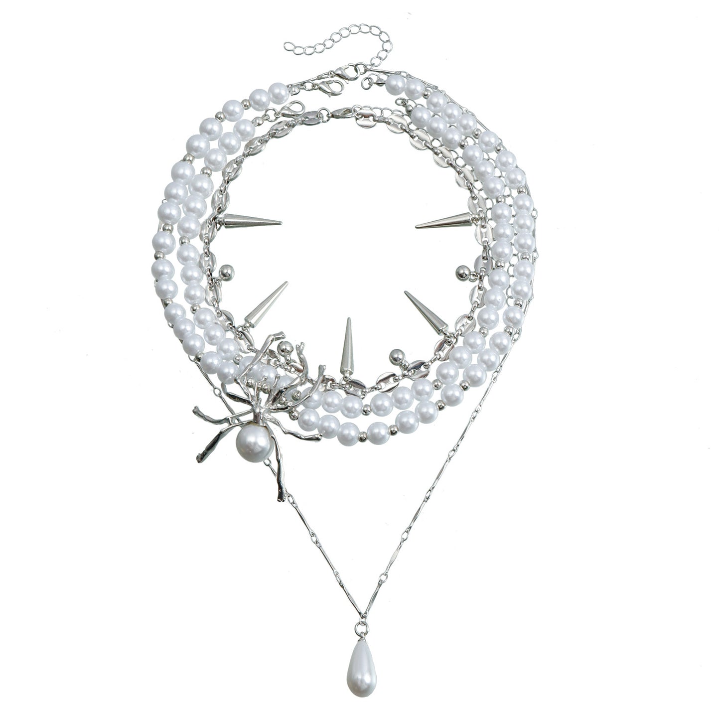 Collar Gótico Punk con Colgante de Araña Negra, Construcción de Aleación Resistente, Diseño Asimétrico, Acabado Galvanizado, Gargantilla de Cadena de Capas para Mujer