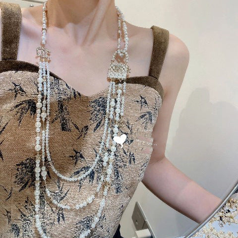 Luxury Letter Rhinestone Pearl Bracelet Necklace Earring Set for Women