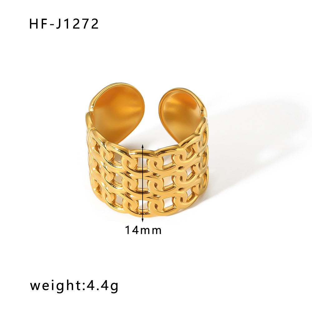 Minimalist Geometric Stainless Steel Ring with 18K Vacuum Plated Finish for Women