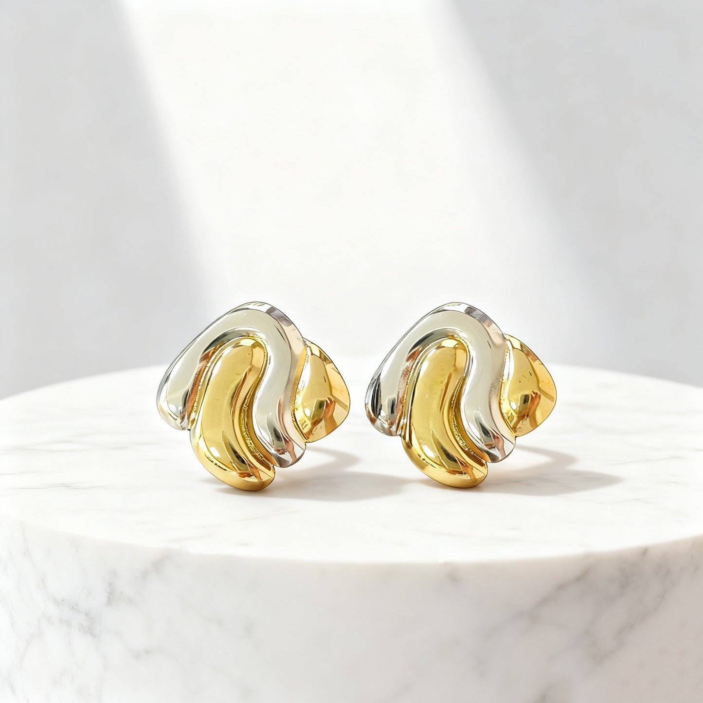 Elegant Two-Tone Geometric Irregular Stainless Steel Earrings for Women
