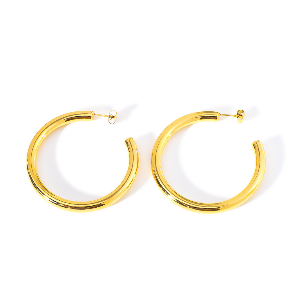 Vintage-Style Geometric Stainless Steel 18K Gold Plated C-Shaped Hoop Earrings for Women