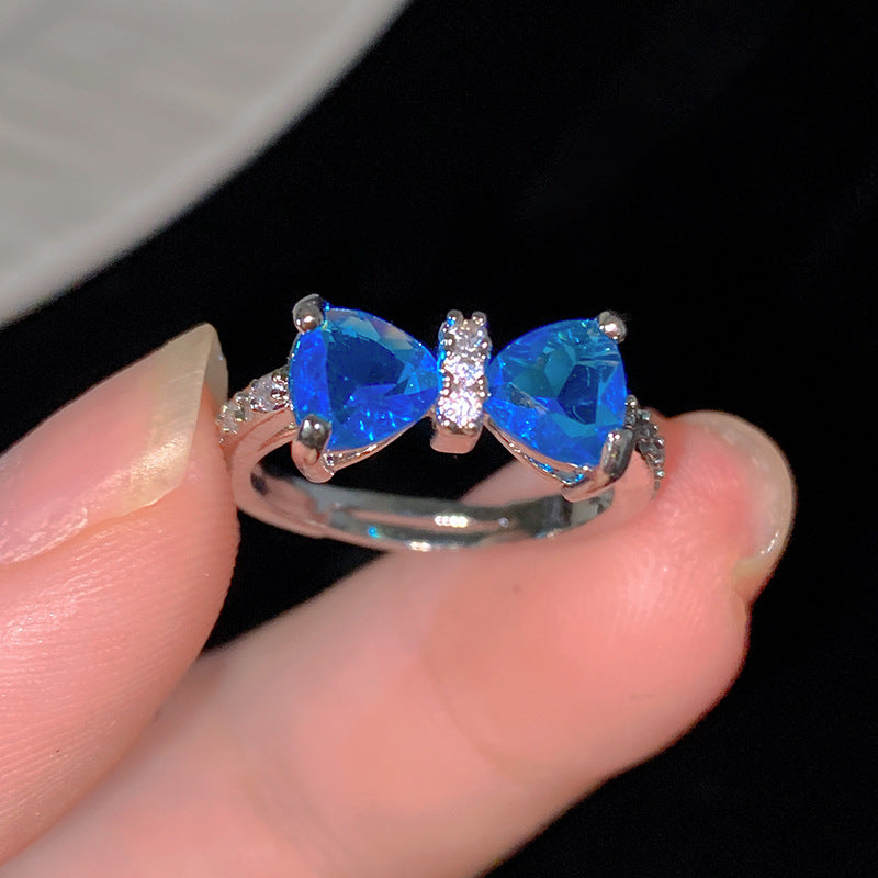 Minimalist Sweet Colorful Crown Flower Bow Teardrop Brass Ring with Cubic Zirconia Inlay for Women