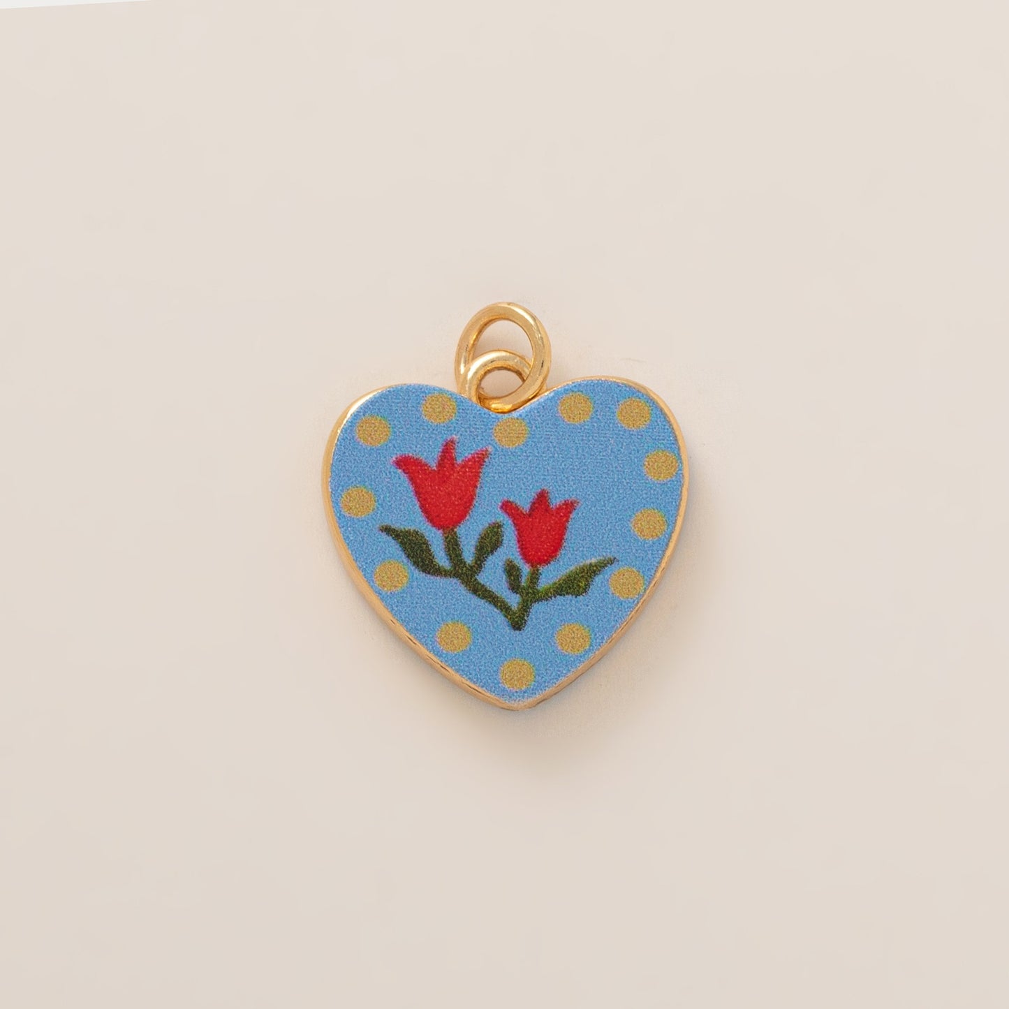 Sweet Vintage Heart Strawberry and Tulip Enamel Brass Shoe Charm