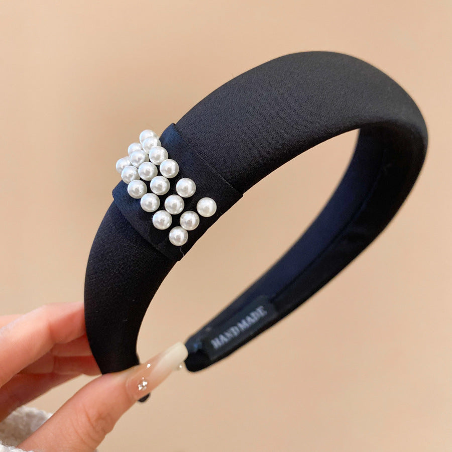 Diadema de perlas minimalista para mujer con estilo retro de otoño e invierno, diadema de tela redonda para peinado de corona alta, accesorio elegante para uso diario en la oficina