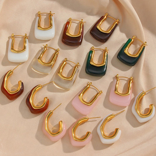 Pendientes de aro con forma de C de acrílico geométricos minimalistas con postes de acero inoxidable chapados para mujer