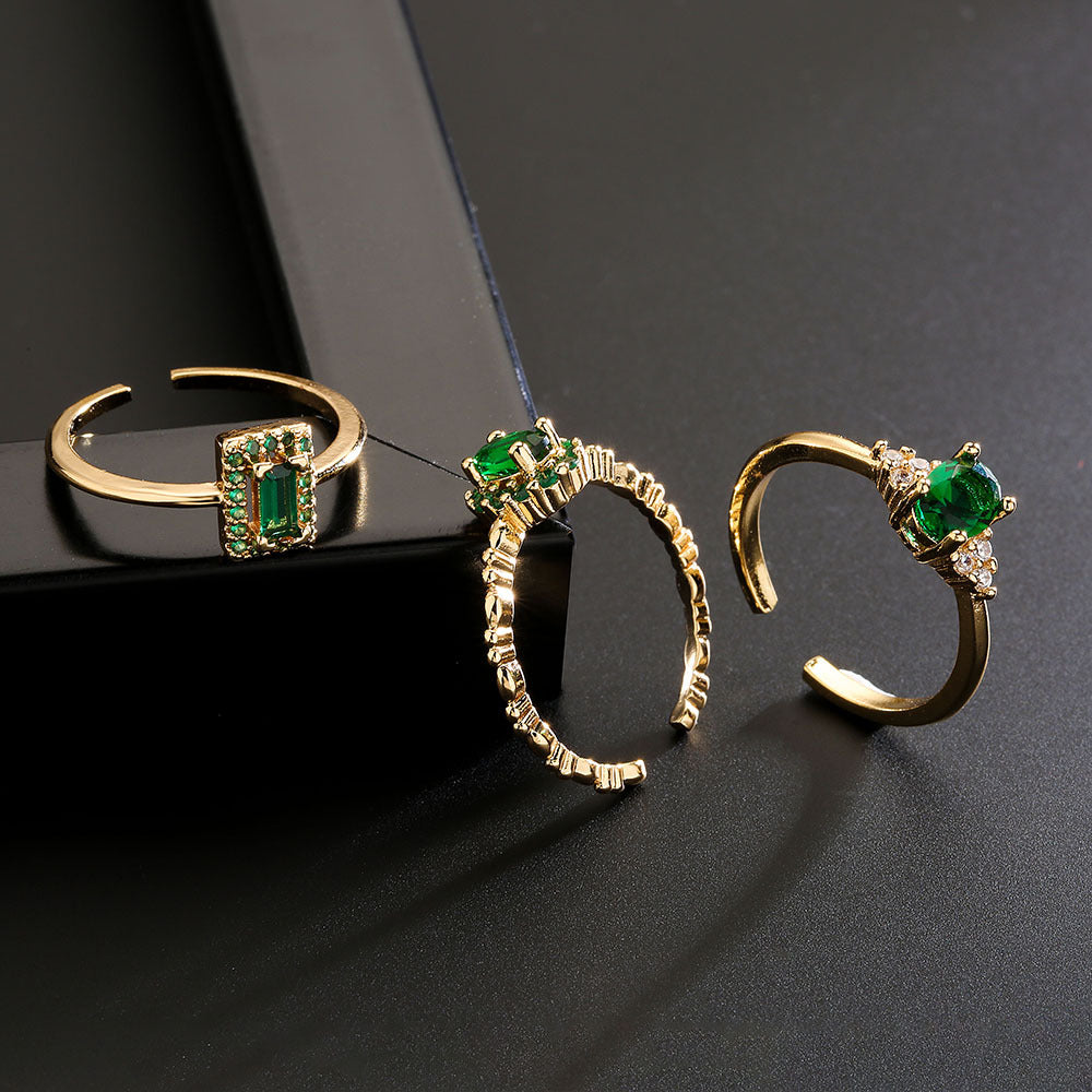 Minimalist Geometric Open Ring for Women Made of Copper with 18K Gold Plating and Micro-Paved Zirconia