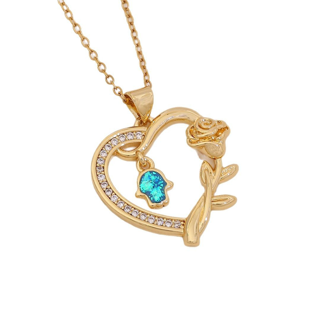 Fashionable Heart-Shaped Copper Pendant Necklace with 18K Gold Plating for Women