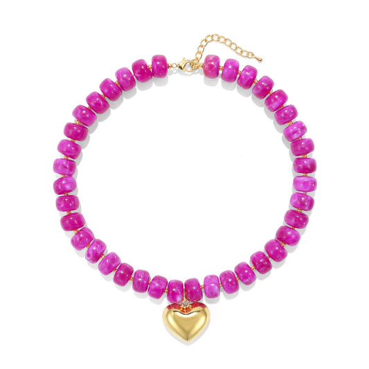 Fashionable Geometric Heart Acrylic Beaded Necklace for Women Casual Daily Wear Cable Chain