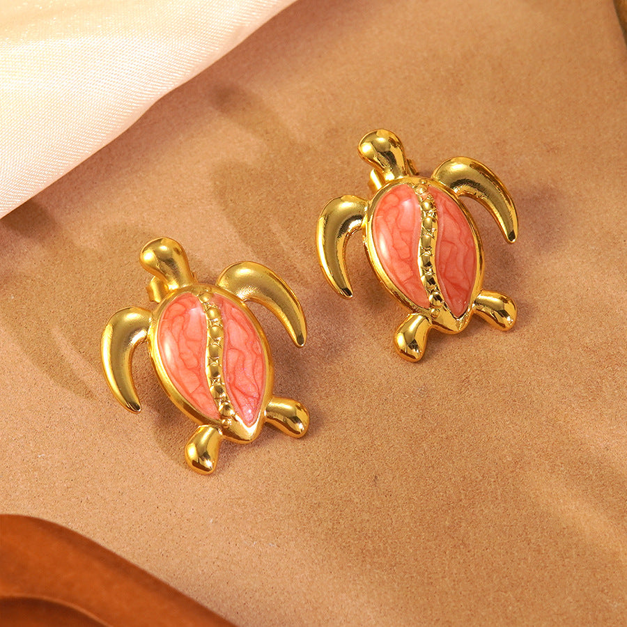 Sweet Drip Oil Animal Stainless Steel Turtle Earrings for Women