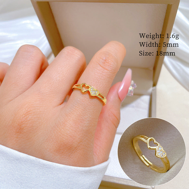 Minimalist Geometric Gold-Plated Brass Open Ring for Women with Crown Shape and Rhinestone Inlay