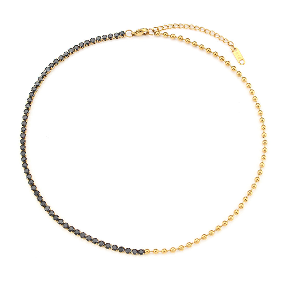 Fashionable Geometric Stainless Steel Necklace with 18K Gold Plating and Zircon Accents for Women