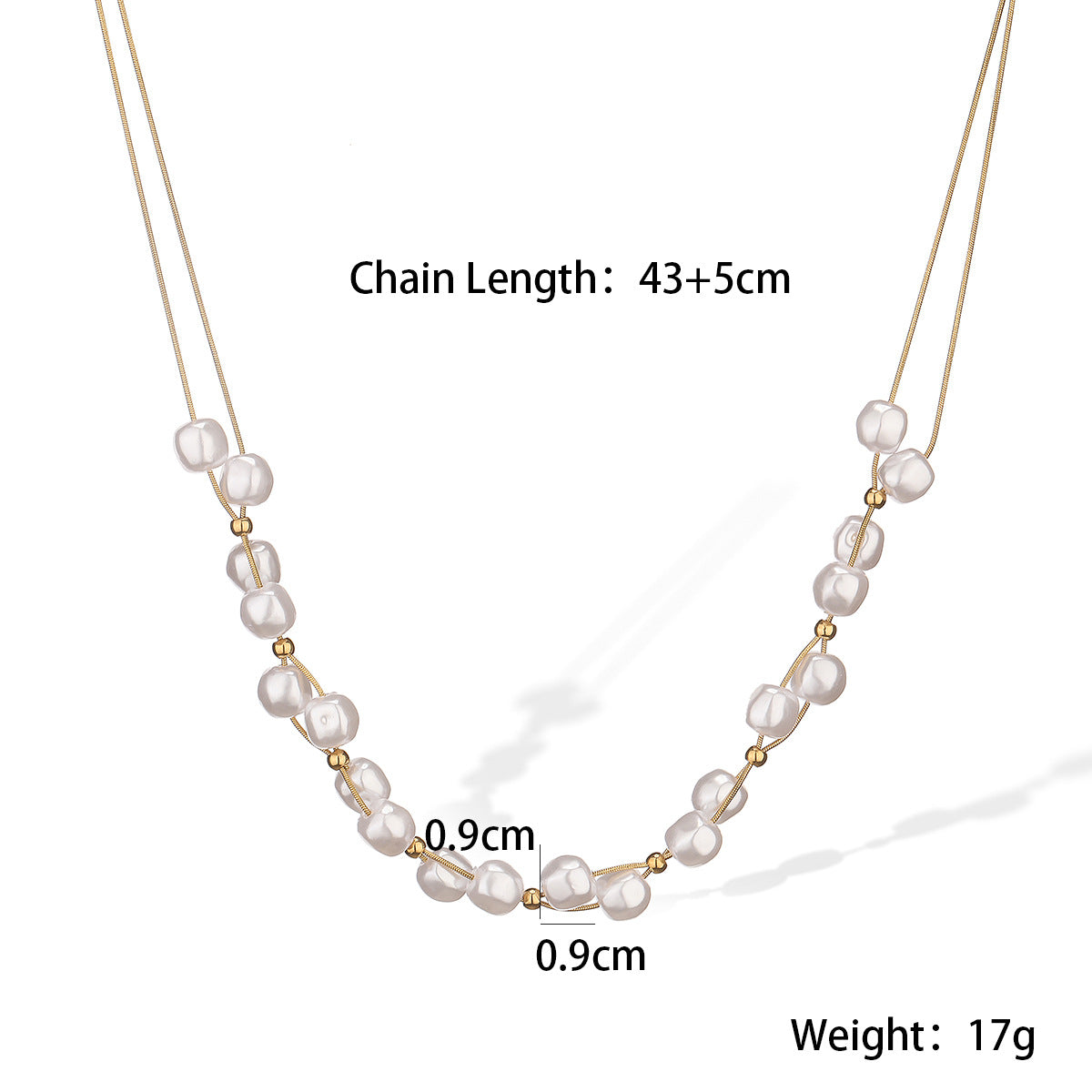 Elegant 18K Gold Plated Stainless Steel Geometric Double Layer Pearl Necklace for Women