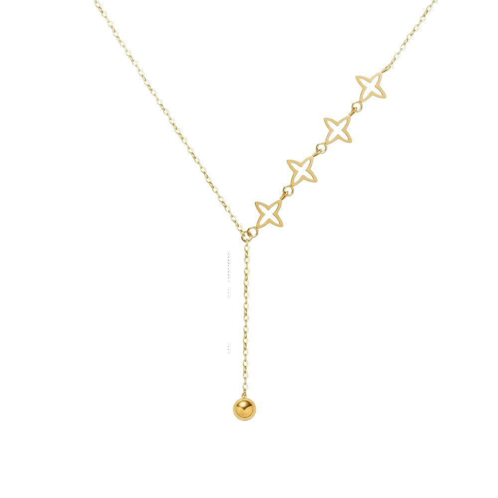 Collar de Lujo con Colgante de Estrella de Acero Inoxidable con Baño de Oro de 18K y Borla para Mujer