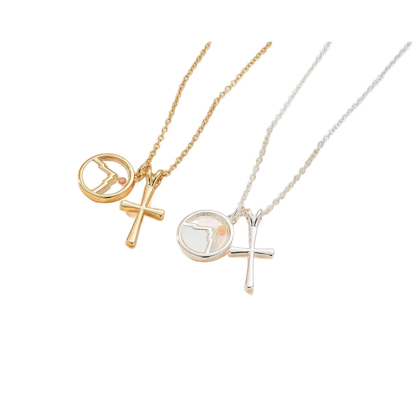 Gold Plated Stainless Steel Cross Shell Pendant Necklace Cable Chain Unisex Jewelry