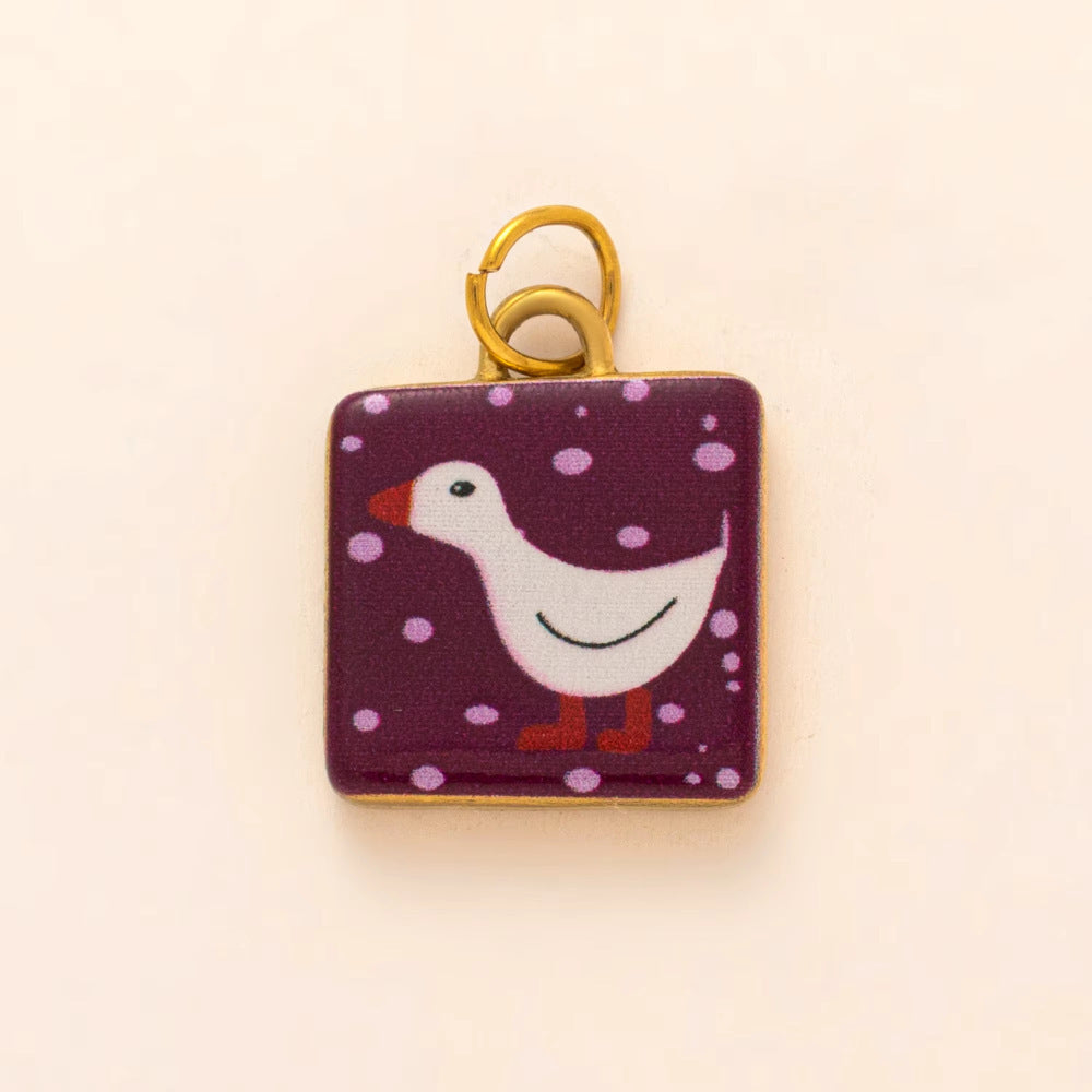 Vintage Cartoon Animal Geometric 18K Gold Plated Stainless Steel Charm Bar