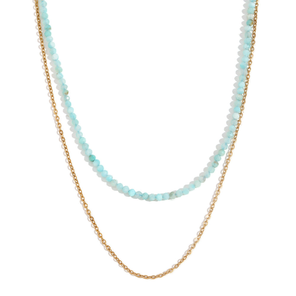 Collana da donna a doppio strato con anelli a O in acciaio inossidabile placcato oro 18 carati con design geometrico minimalista