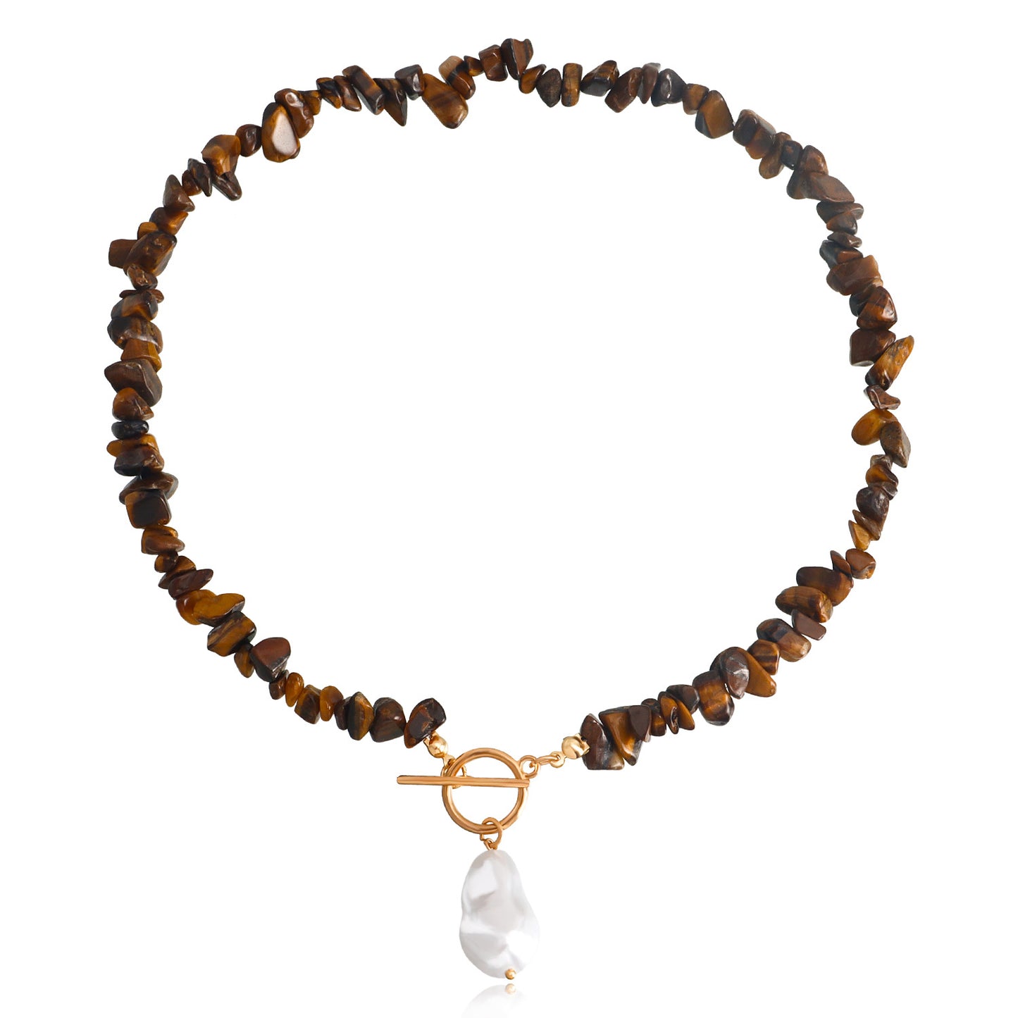 Minimalist Geometric Alloy Necklace with Mother-of-Pearl Pendant and Turquoise Accents, Electroplated Finish