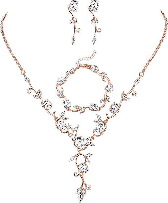 Minimalist Heart Drop Bell Pendant Necklace Set with Rhinestone Accents in Alloy, Includes Matching Earrings and Bracelet