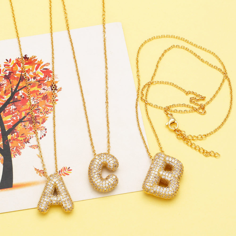 Minimalist Letter Brass Cubic Zirconia Plated Necklace Cable Chain Unisex