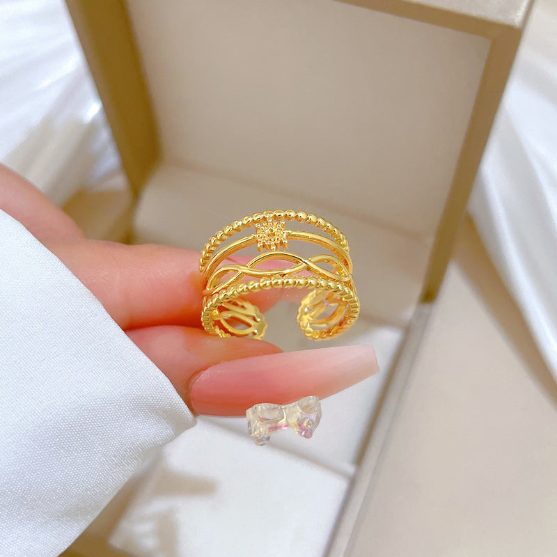 Minimalist Sweet Gold Plated Brass Crown Ring Adjustable Open Band for Women Couples