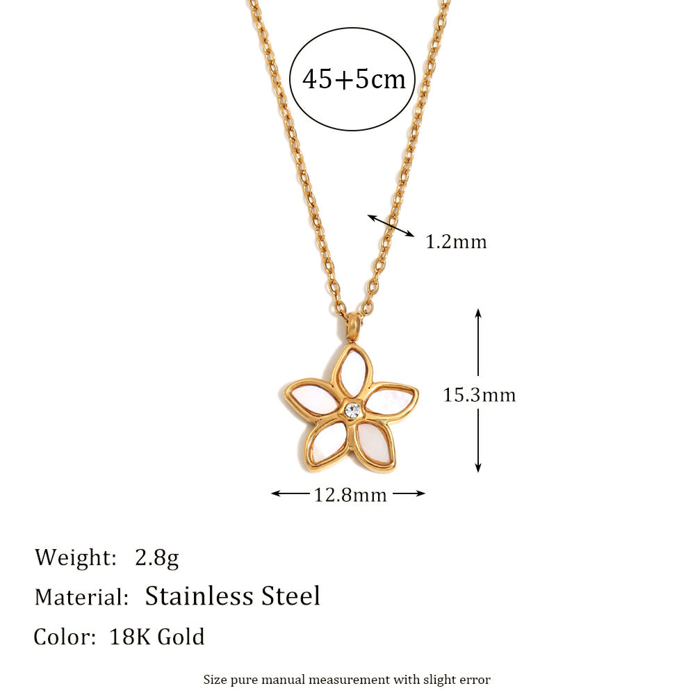 Fashionable Floral Shell Pendant Necklace for Women Stainless Steel with 18K Gold Plating