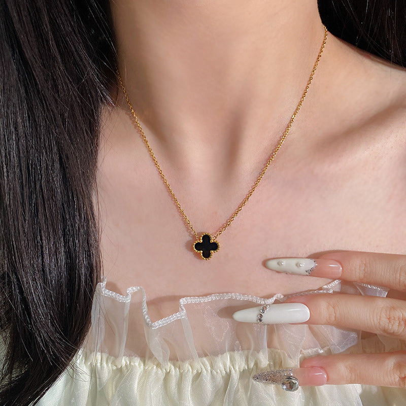Minimalist Elegant Gold Plated Titanium Steel Four-Leaf Clover Necklace for Unisex