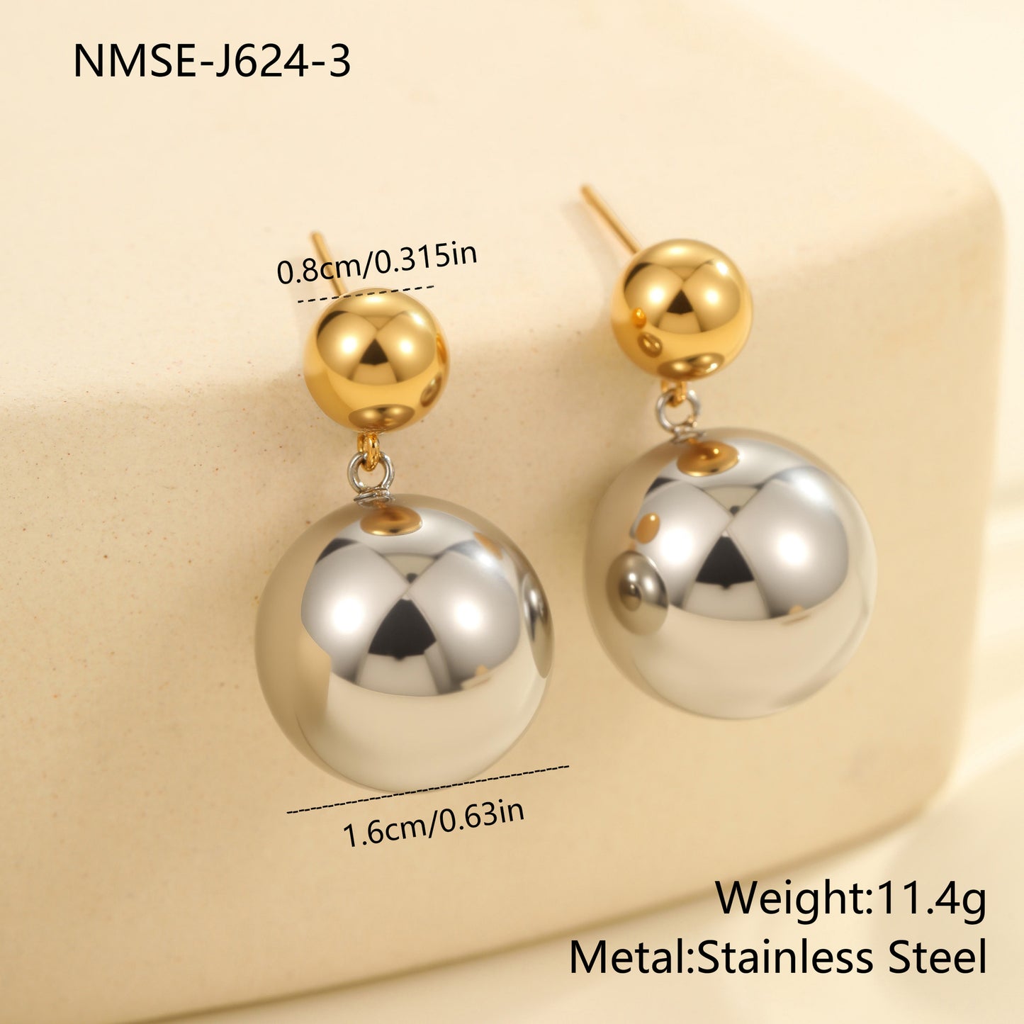 Pendientes de Acero Inoxidable Geométricos de Moda con Baño de Oro de 18K y Plata para Mujer
